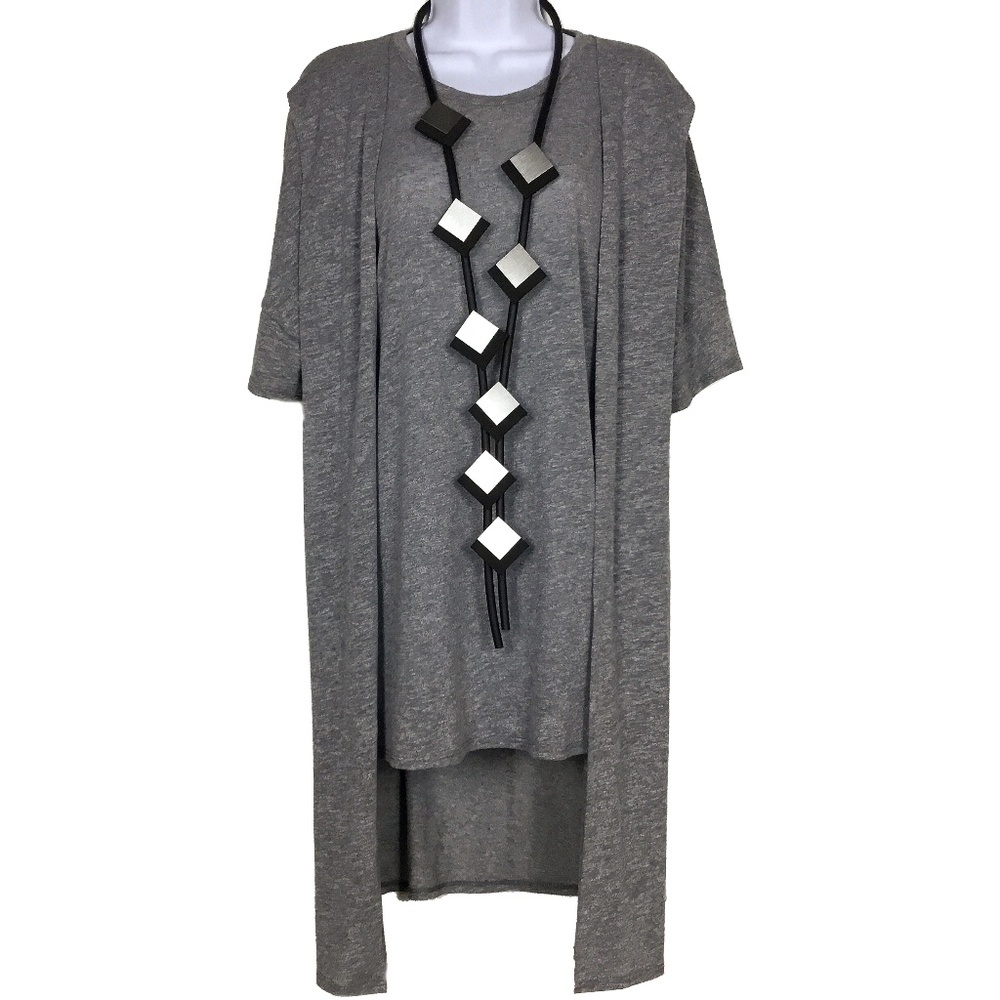 Long Gray Tunic Attached Faux Cardigan by NYTT